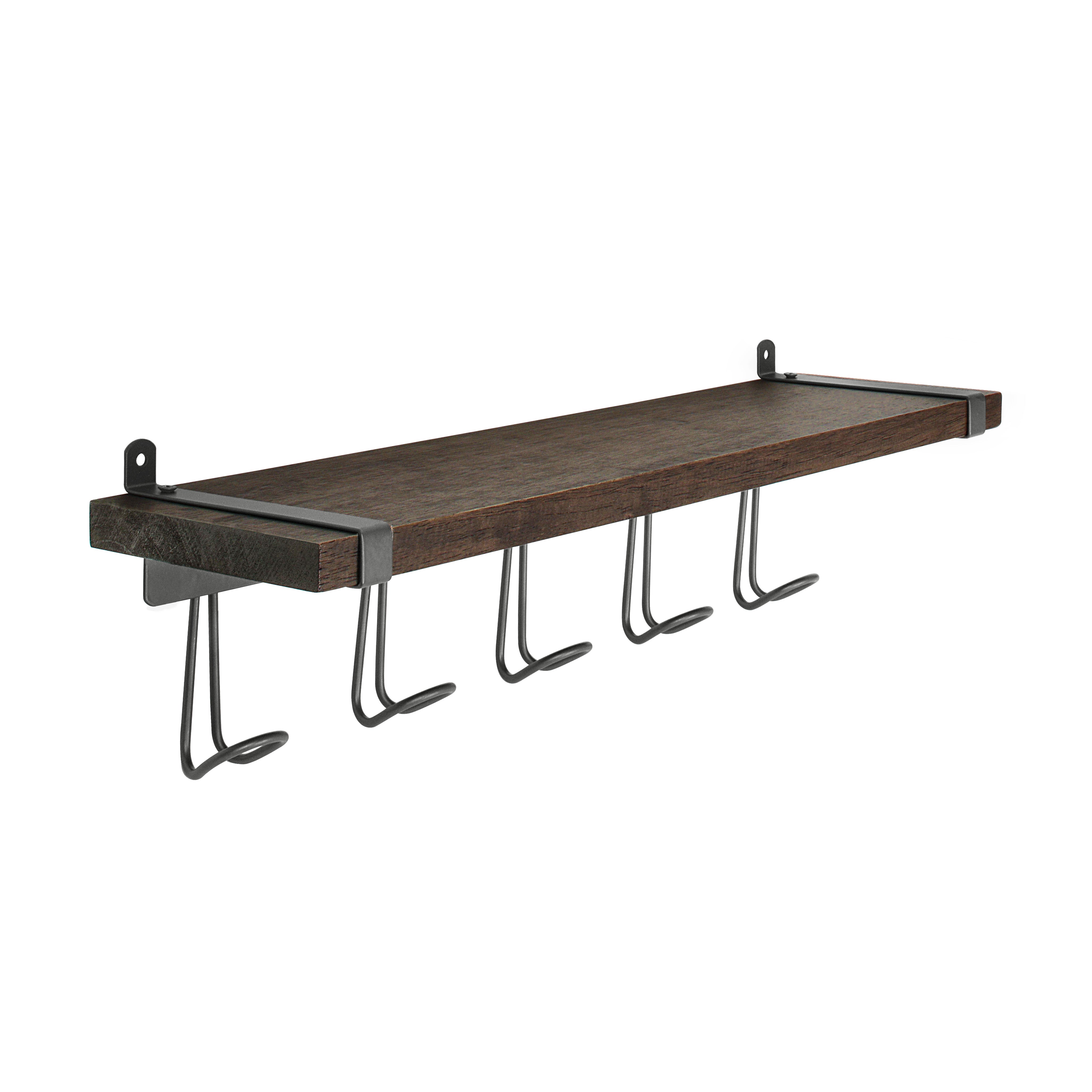 Wall Mounted Shelf with Utility Hooks