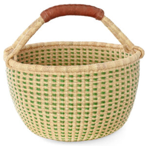 Forest Green and Natural Checked Woven Basket