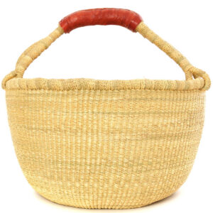 Natural Woven Basket with Brown Leather Handles