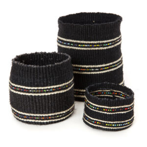 3-Piece Petite Dark Sisal Baskets with Colorful Beads