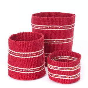3-Piece Petite Garnet Sisal Baskets with Colorful Beads