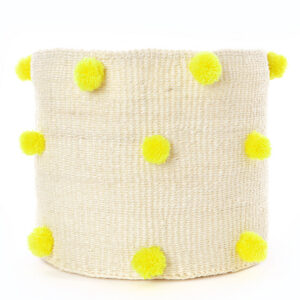 Natural Sisal Basket with Yellow Pom Poms